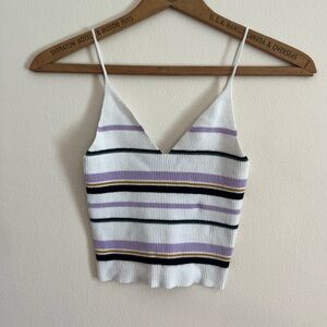 Pacsun LA Hearts Knit Ribbed Crop Top, Size S, White Multicolor Striped
